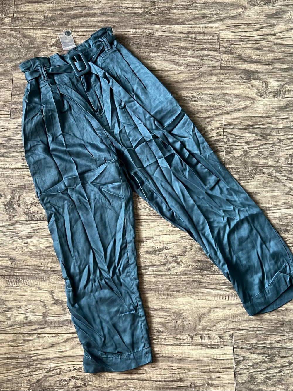 Urban Outfitters Teal High-Waist Pleated Trousers with Belt